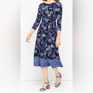 Talbots Navy Blue Floral Long Sleeve Dress